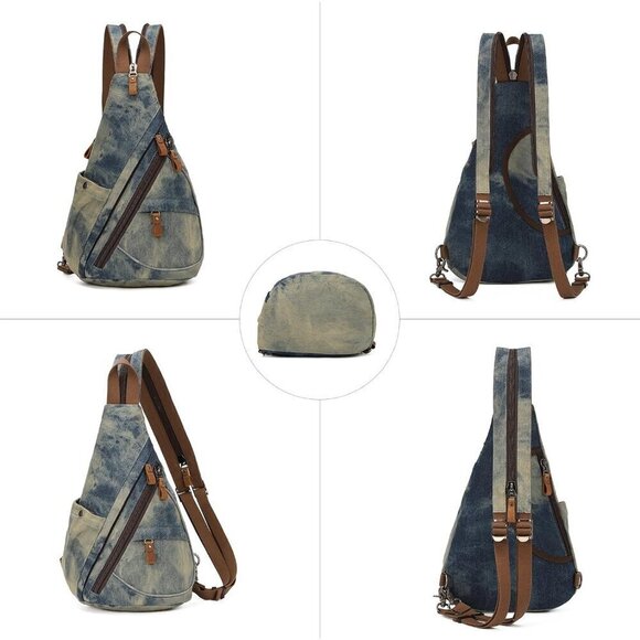 Canvas blue-yellow Sling Bag Small Crossbody Backpack Shoulder for Men Women - Picture 5 of 7